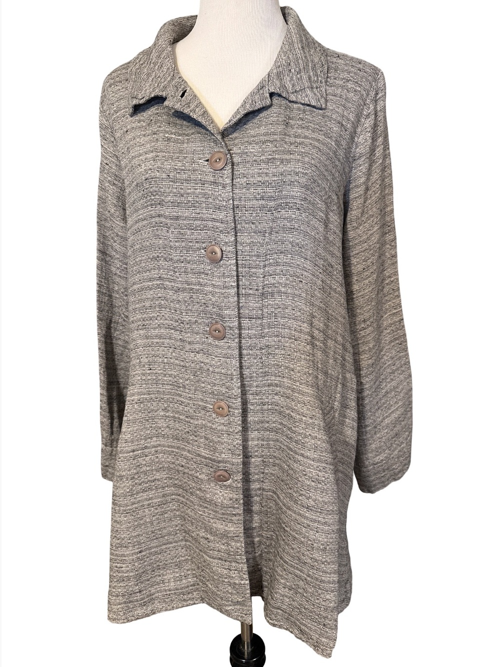 Flax Gray and Cream Linen Woven Longline Blazer size medium